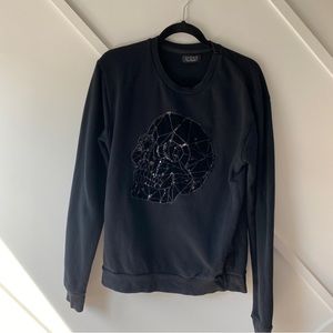 Zara Black Sweatshirt with Sequined Skull - Men Large